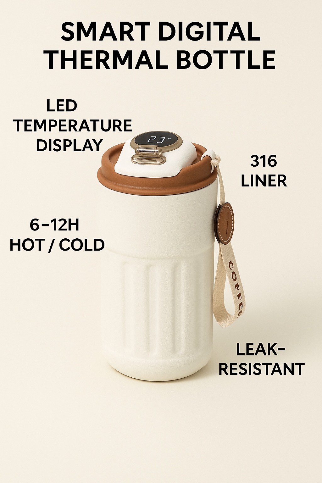 Smart Digital Thermal Bottle – 450ml Stainless Steel with LED Temperature Display
